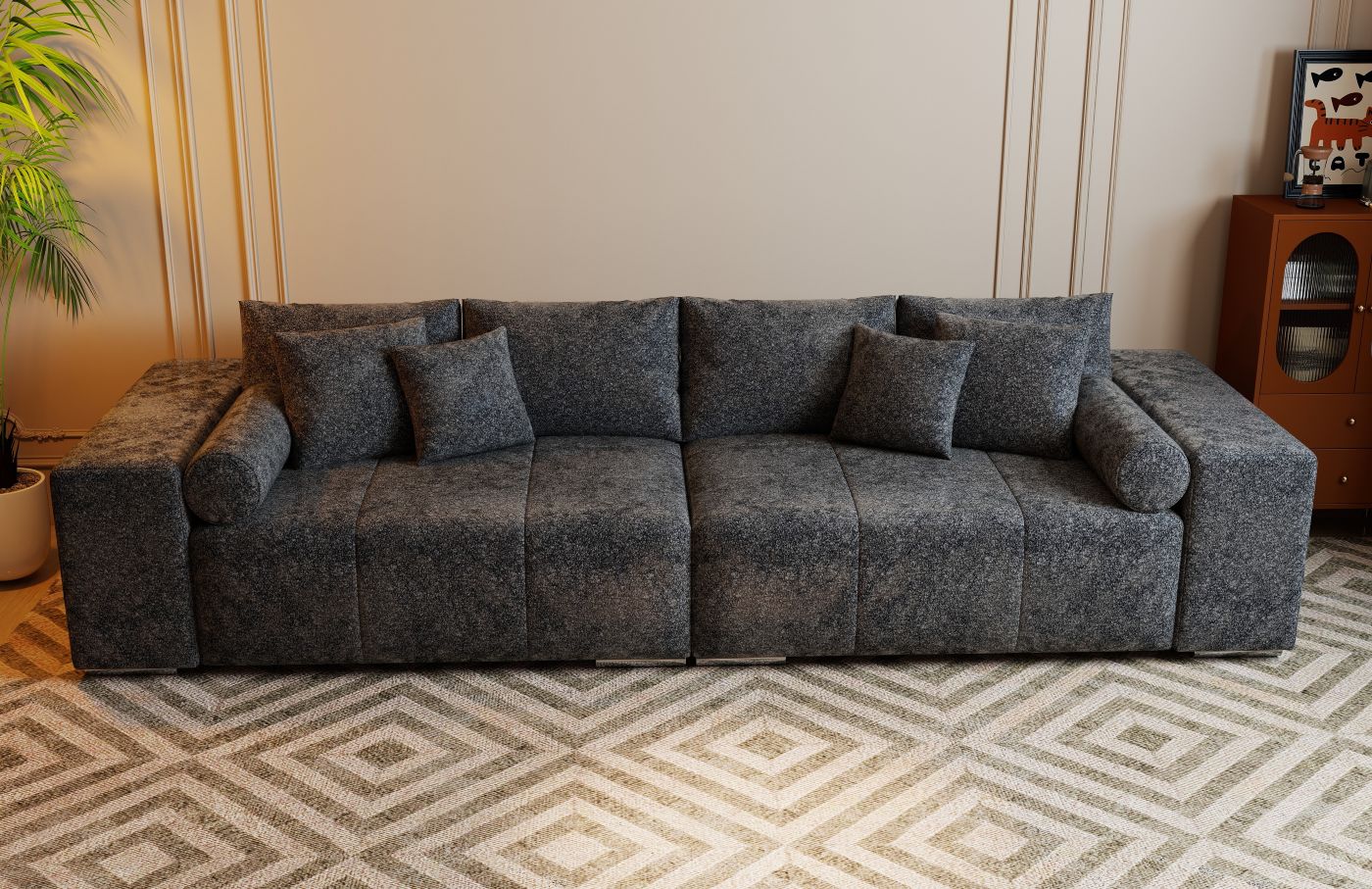 Canapea extensibilă dumonde cu ladă de depozitare si sezut confortabil din spuma high-density, Marbela Euphoria Black XXL 295x100 cm