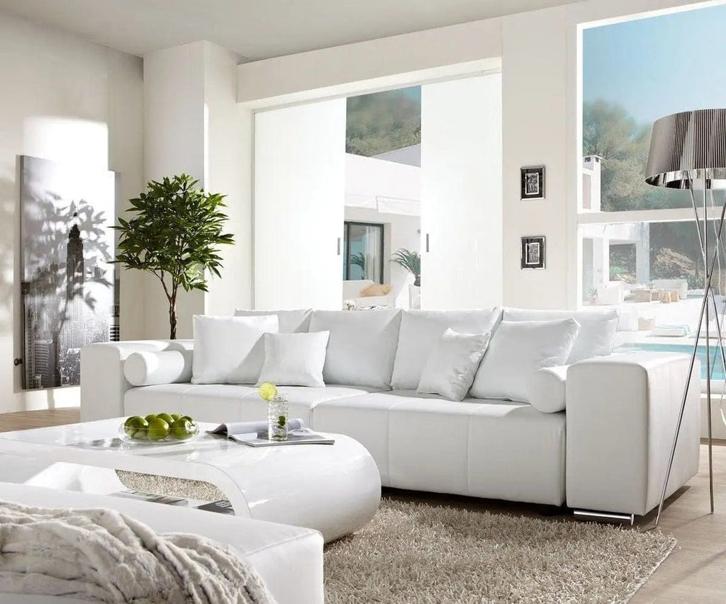 Canapea extensibilă dumonde cu ladă de depozitare si sezut confortabil din spuma high-density, Marbela White XXL 295x100 cm