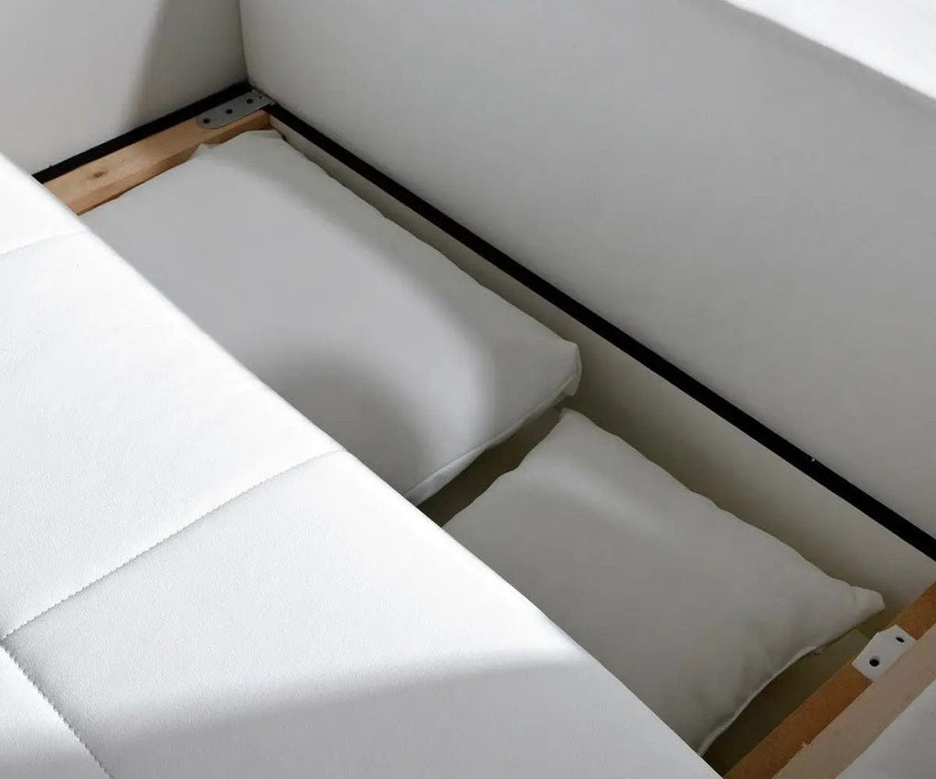 Canapea extensibilă dumonde cu ladă de depozitare si sezut confortabil din spuma high-density, Marbela White XXL 295x100 cm