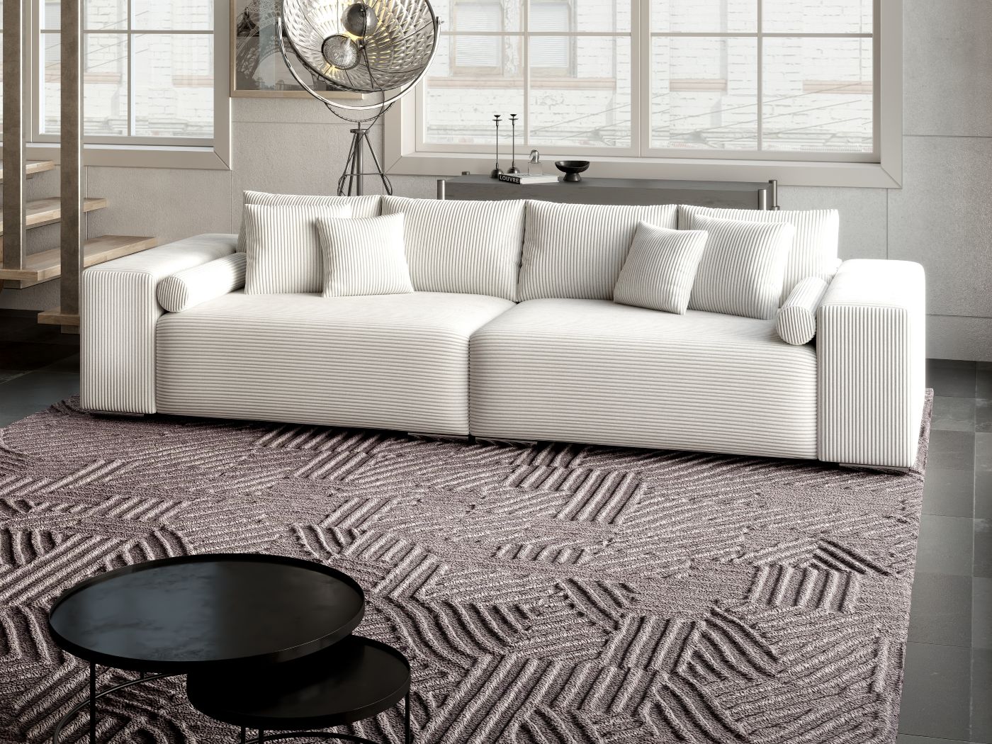 Canapea extensibilă dumonde cu ladă de depozitare si sezut confortabil din spuma high-density, Marbela Zoom Cream XXL 295x100 cm