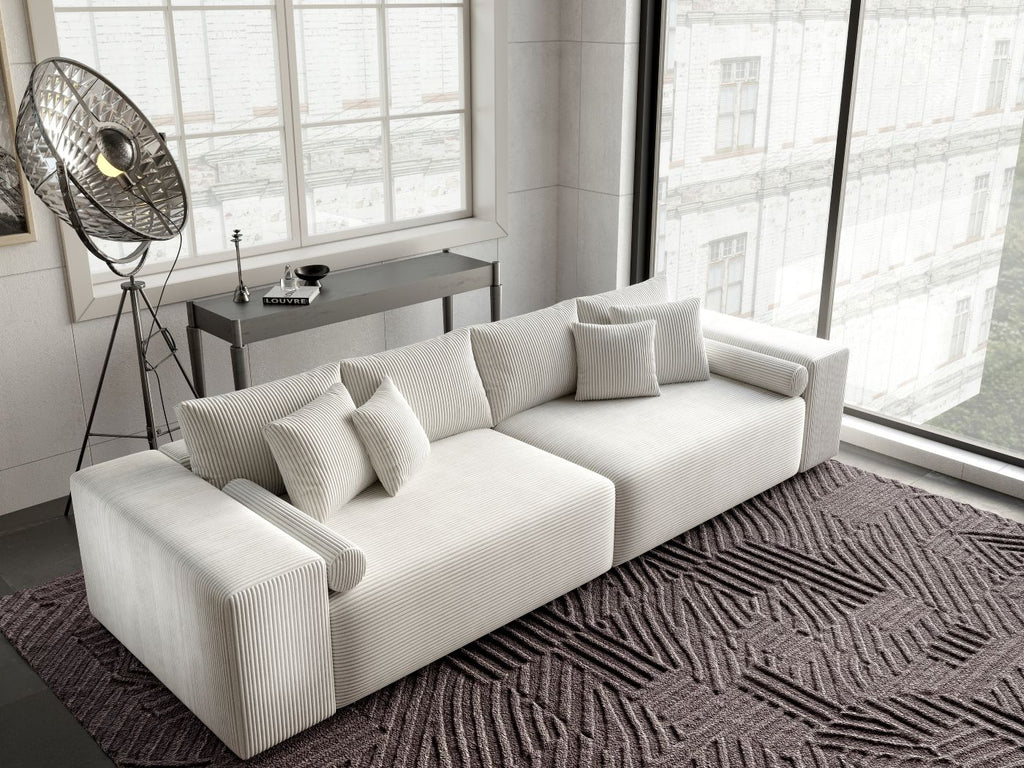 Canapea extensibilă dumonde cu ladă de depozitare si sezut confortabil din spuma high-density, Marbela Zoom Cream XXL 295x100 cm