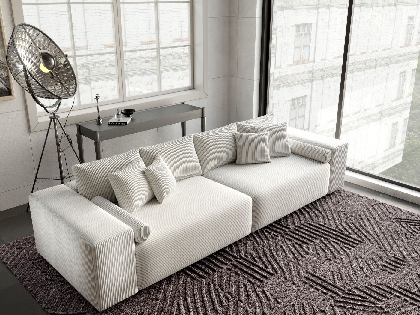 Canapea extensibilă dumonde cu ladă de depozitare si sezut confortabil din spuma high-density, Marbela Zoom Cream XXL 295x100 cm