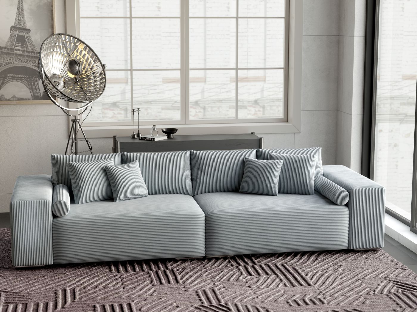Canapea extensibilă dumonde cu ladă de depozitare si sezut confortabil din spuma high-density, Marbela Zoom Grey XXL 295x100 cm