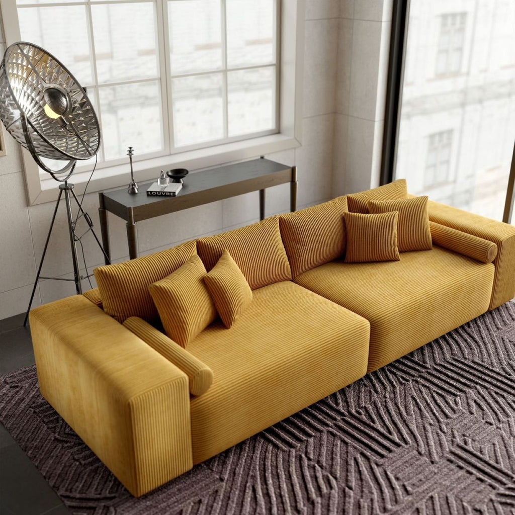 Canapea extensibilă dumonde cu ladă de depozitare si sezut confortabil din spuma high-density, Marbela Zoom Mustar XXL 295x100 cm