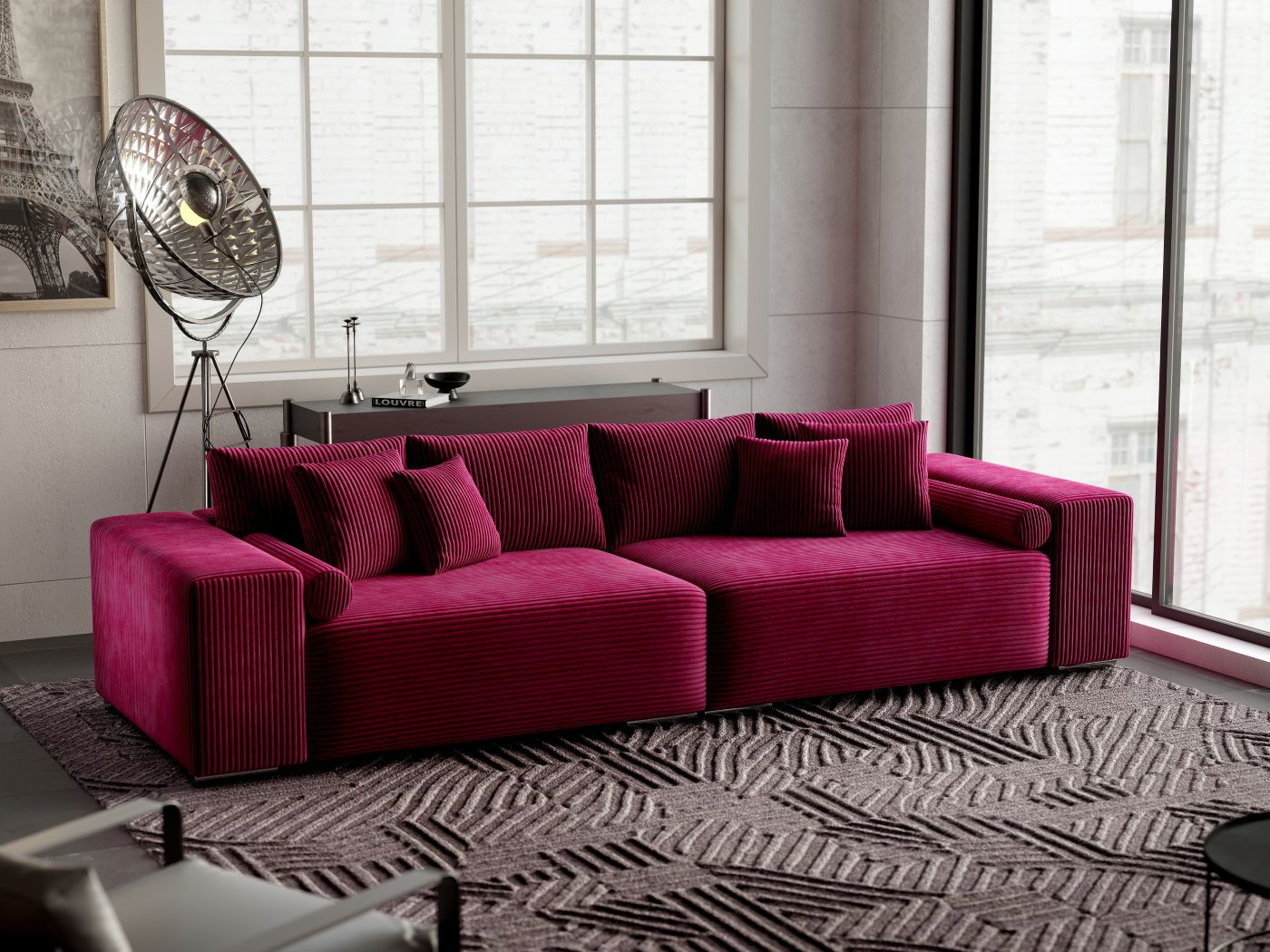 Canapea extensibilă dumonde cu ladă de depozitare si sezut confortabil din spuma high-density, Marbela Zoom Red XXL 295x100 cm