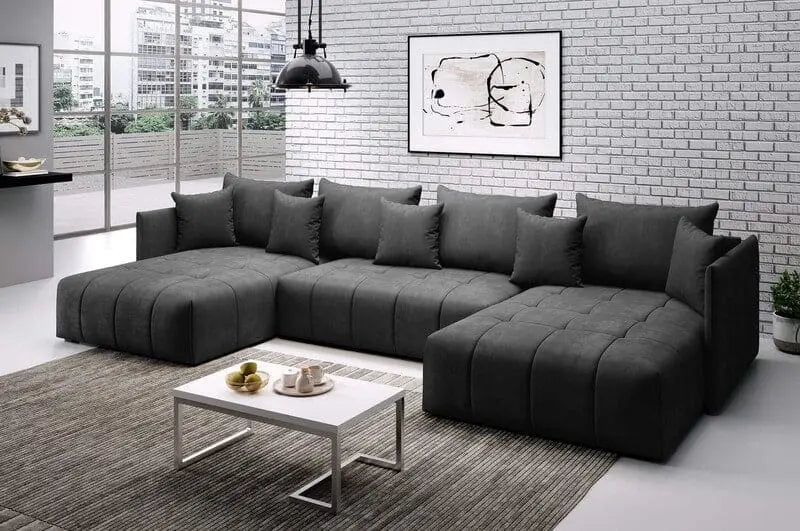 Colțar extensibil dumonde cu ladă de depozitare si sezut confortabil din spuma high-density, Malta U Enjoy Grafit 340x185 cm