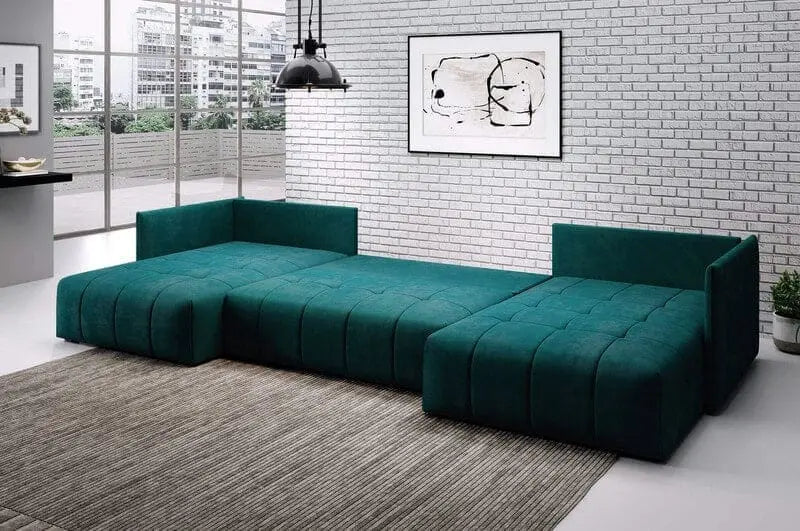 Colțar extensibil dumonde cu ladă de depozitare si sezut confortabil din spuma high-density, Malta U Enjoy Petrol 340x185 cm