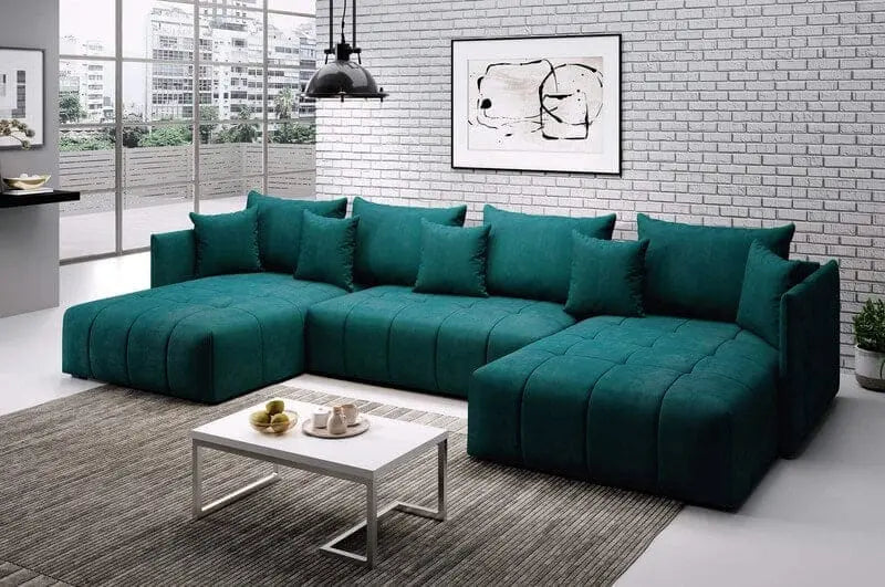 Colțar extensibil dumonde cu ladă de depozitare si sezut confortabil din spuma high-density, Malta U Enjoy Petrol 340x185 cm