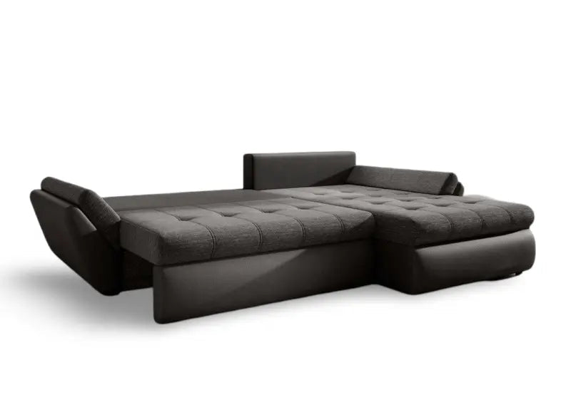 Colțar extensibil dumonde cu ladă de depozitare si sezut confortabil din spuma high-density, Loana Magma Black 270x185 cm