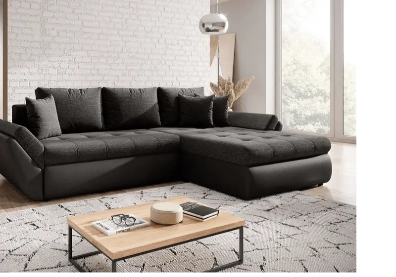 Colțar extensibil dumonde cu ladă de depozitare si sezut confortabil din spuma high-density, Loana Magma Black 270x185 cm