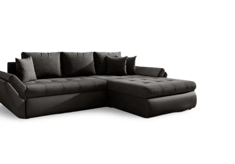 Colțar extensibil dumonde cu ladă de depozitare si sezut confortabil din spuma high-density, Loana Magma Black 270x185 cm