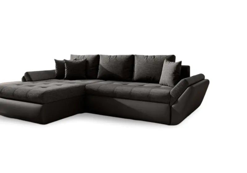 Colțar extensibil dumonde cu ladă de depozitare si sezut confortabil din spuma high-density, Loana Magma Black II 270x185 cm