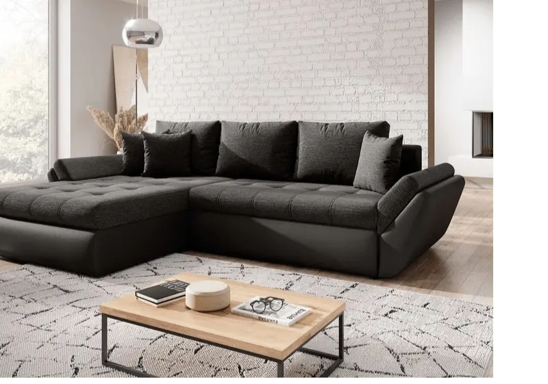 Colțar extensibil dumonde cu ladă de depozitare si sezut confortabil din spuma high-density, Loana Magma Black II 270x185 cm