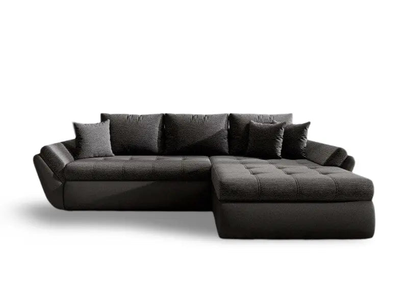 Colțar extensibil dumonde cu ladă de depozitare si sezut confortabil din spuma high-density, Loana Magma Black 270x185 cm