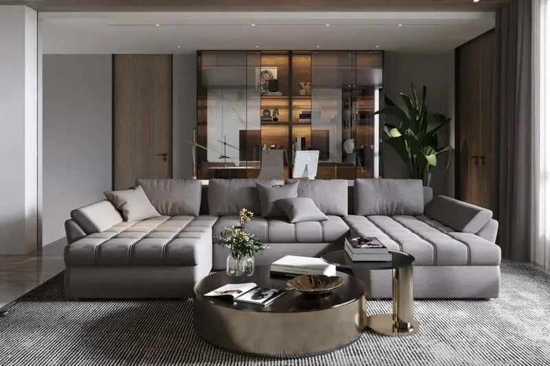 Colțar extensibil dumonde cu ladă de depozitare si sezut confortabil din spuma high-density, Loana U Enjoy Grey 355x185 cm