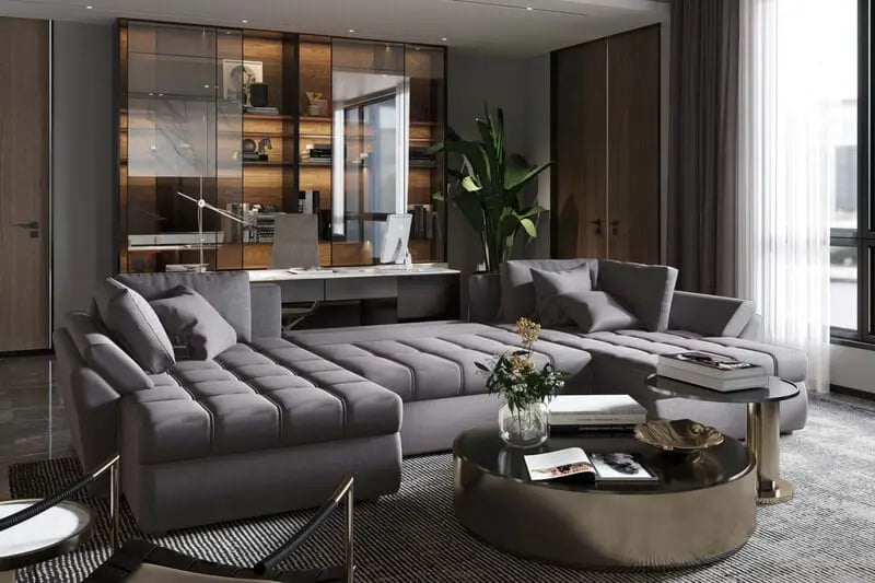 Colțar extensibil dumonde cu ladă de depozitare si sezut confortabil din spuma high-density, Loana U Enjoy Grey 355x185 cm
