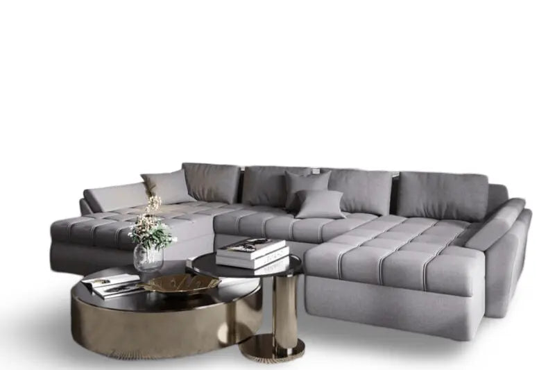 Colțar extensibil dumonde cu ladă de depozitare si sezut confortabil din spuma high-density, Loana U Enjoy Grey 355x185 cm