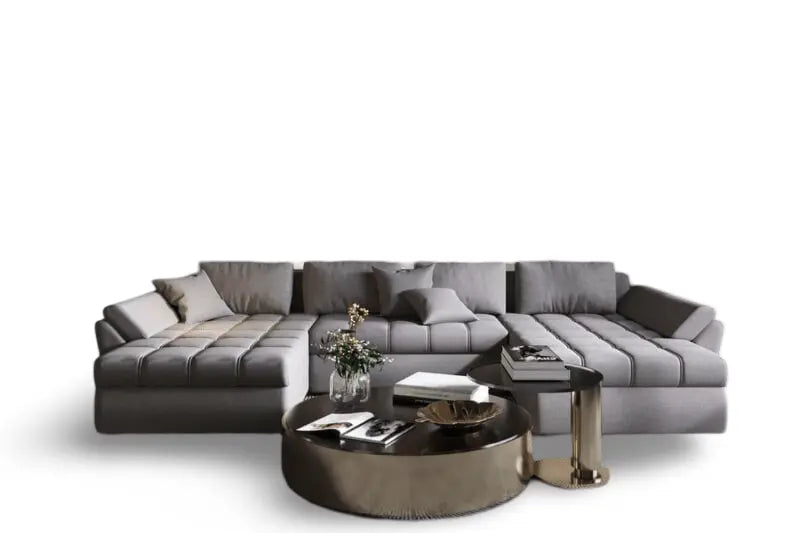 Colțar extensibil dumonde cu ladă de depozitare si sezut confortabil din spuma high-density, Loana U Enjoy Grey 355x185 cm