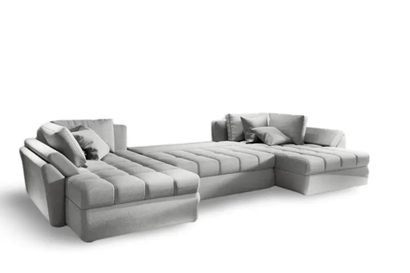 Colțar extensibil dumonde cu ladă de depozitare si sezut confortabil din spuma high-density, Loana U Enjoy Silver 355x185 cm