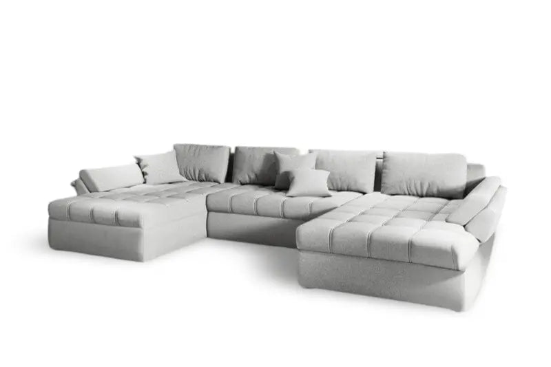 Colțar extensibil dumonde cu ladă de depozitare si sezut confortabil din spuma high-density, Loana U Enjoy Silver 355x185 cm