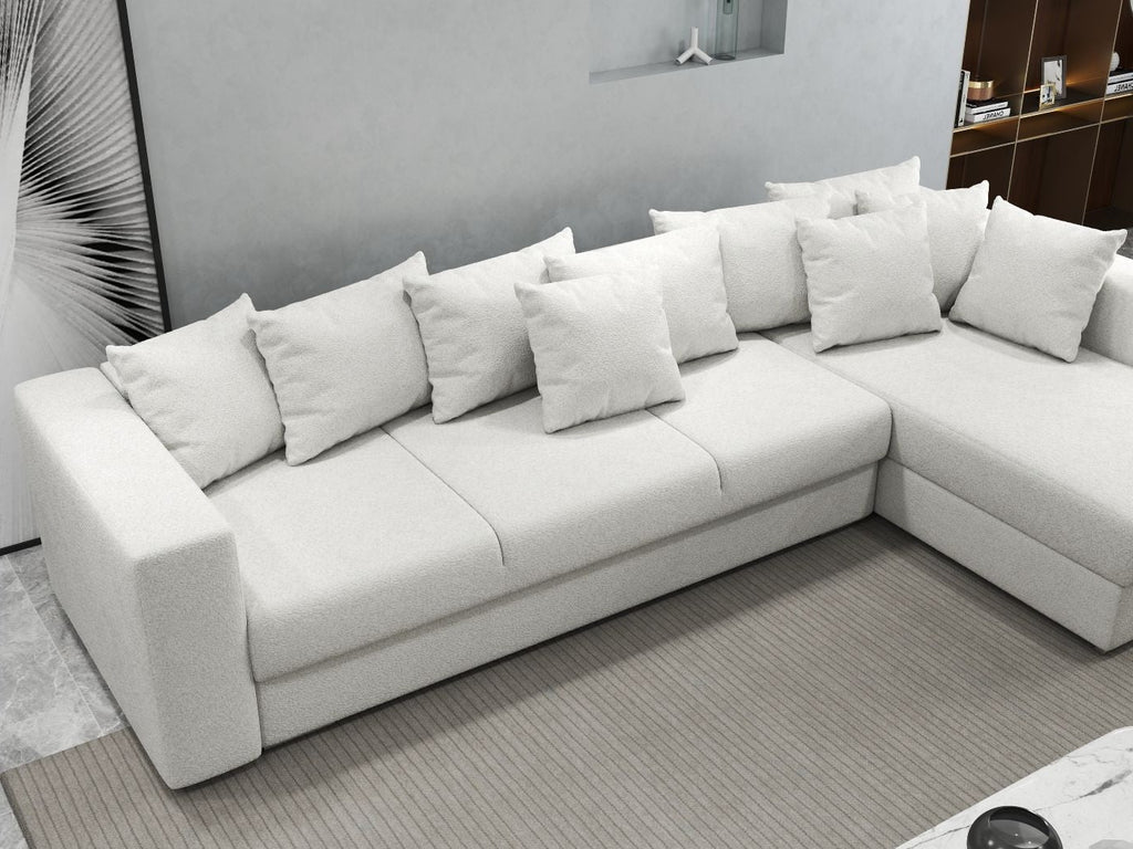 Colțar extensibil dumonde cu ladă de depozitare si sezut confortabil din spuma high-density, Gloria Euphoria Ivory II 320x183 cm