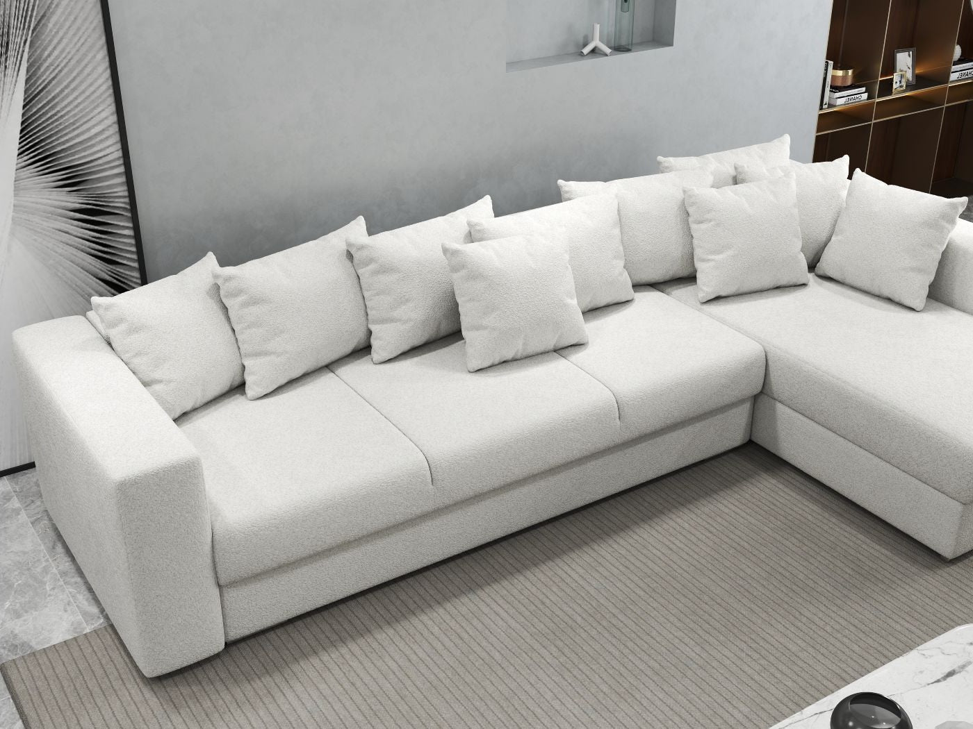 Colțar extensibil dumonde cu ladă de depozitare si sezut confortabil din spuma high-density, Gloria Euphoria Ivory II 320x183 cm