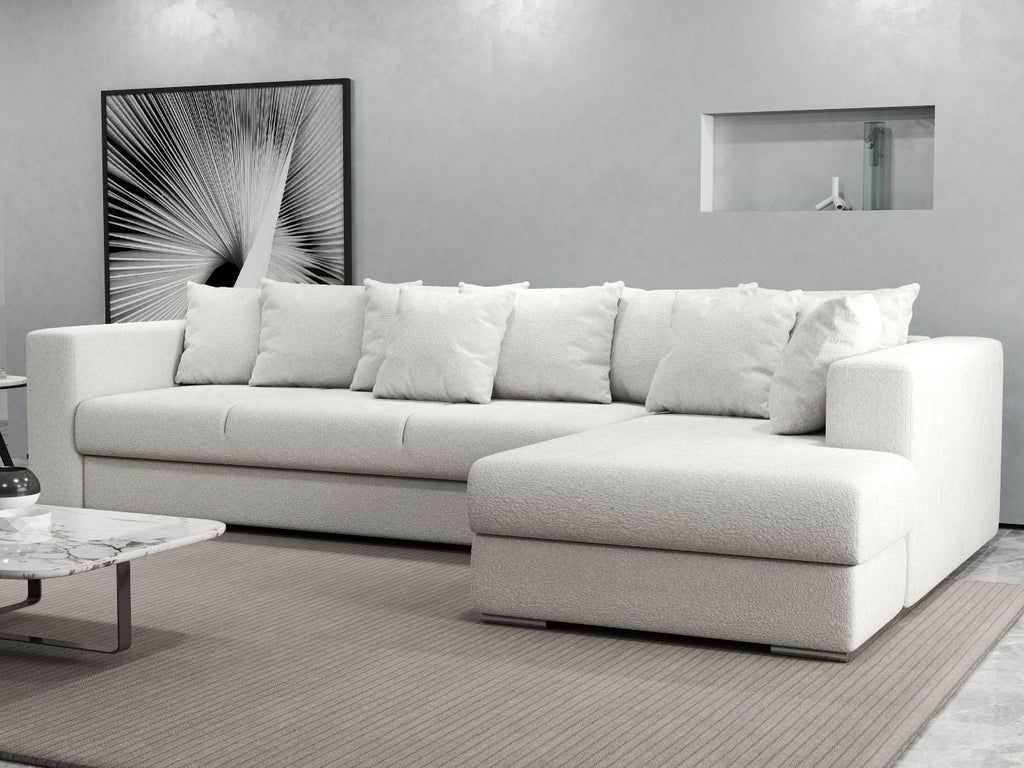 Colțar extensibil dumonde cu ladă de depozitare si sezut confortabil din spuma high-density, Gloria Euphoria Ivory II 320x183 cm