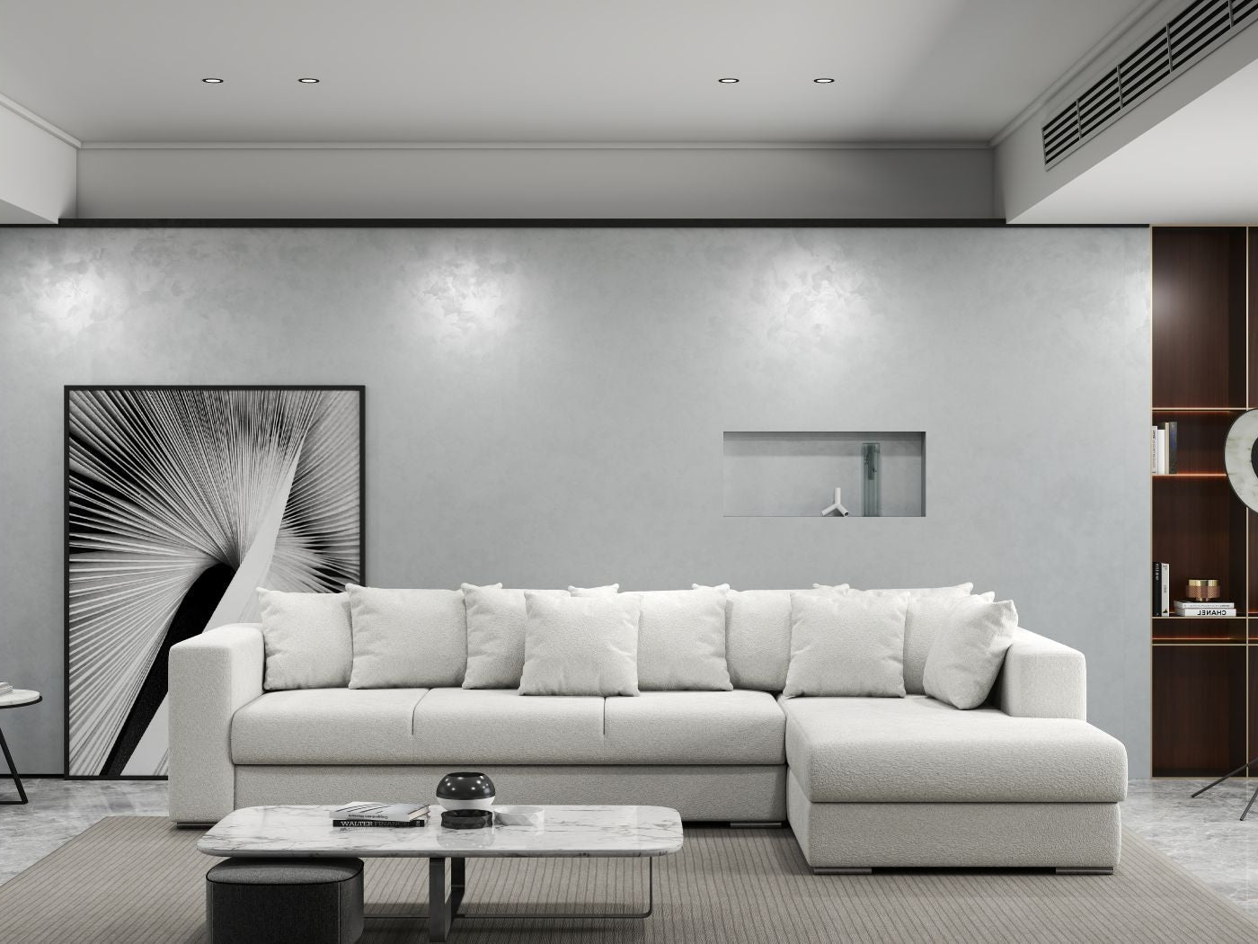 Colțar extensibil dumonde cu ladă de depozitare si sezut confortabil din spuma high-density, Gloria Euphoria Ivory II 320x183 cm