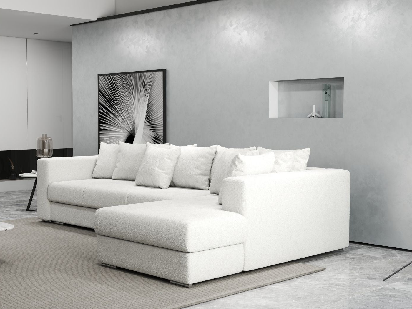 Colțar extensibil dumonde cu ladă de depozitare si sezut confortabil din spuma high-density, Gloria Euphoria Ivory II 320x183 cm