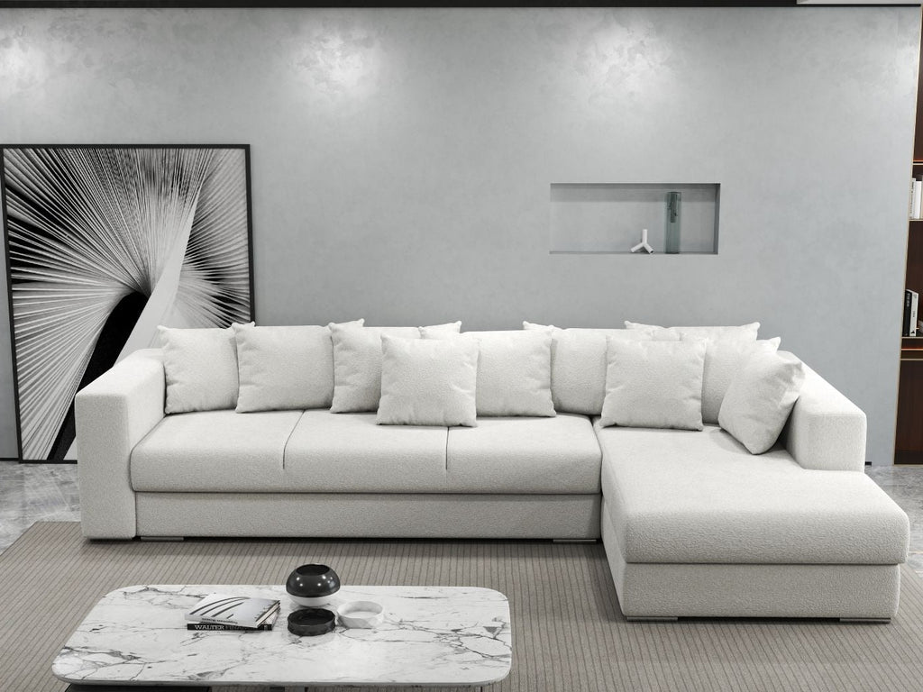 Colțar extensibil dumonde cu ladă de depozitare si sezut confortabil din spuma high-density, Gloria Euphoria Ivory II 320x183 cm