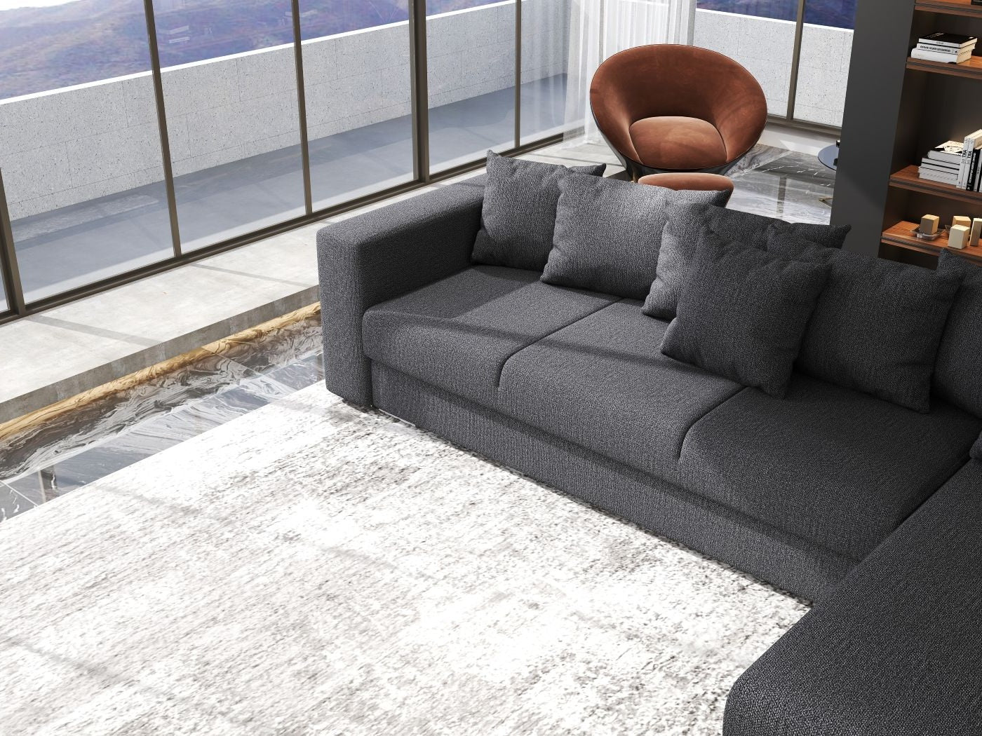 Colțar extensibil dumonde cu ladă de depozitare si sezut confortabil din spuma high-density, Gloria Enjoy Grafit 320x183 cm