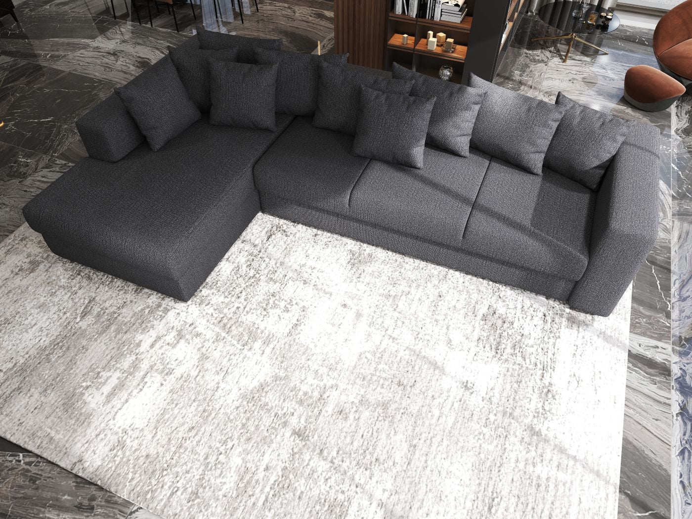 Colțar extensibil dumonde cu ladă de depozitare si sezut confortabil din spuma high-density, Gloria Enjoy Grafit II 320x183 cm