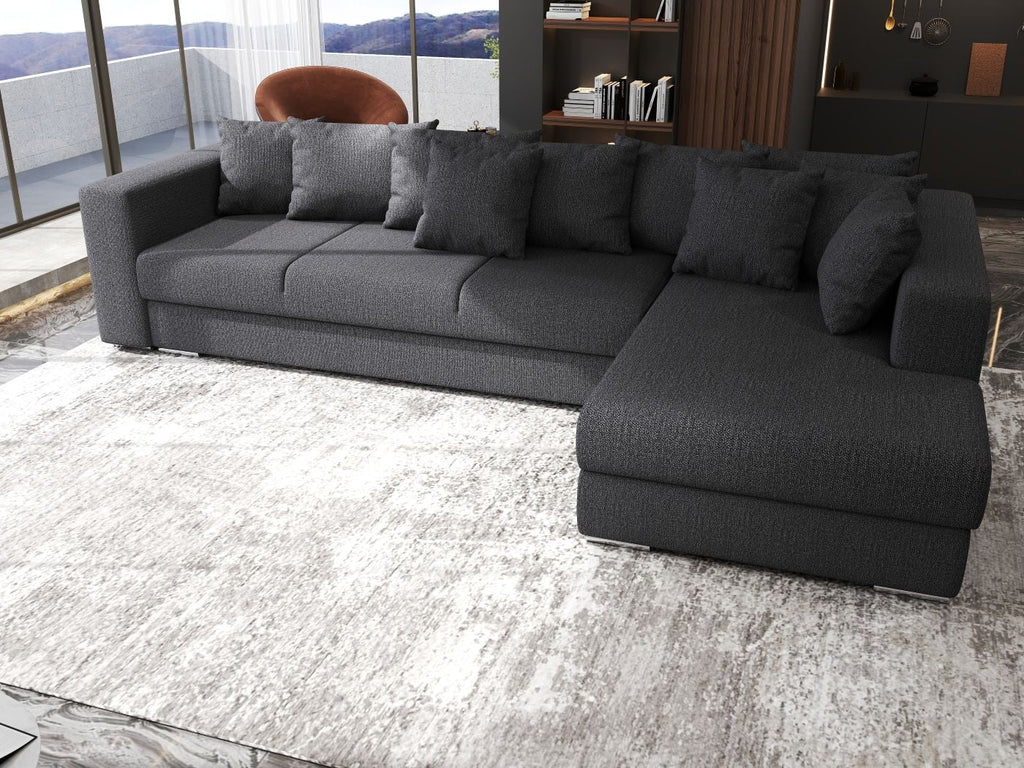 Colțar extensibil dumonde cu ladă de depozitare si sezut confortabil din spuma high-density, Gloria Enjoy Grafit 320x183 cm