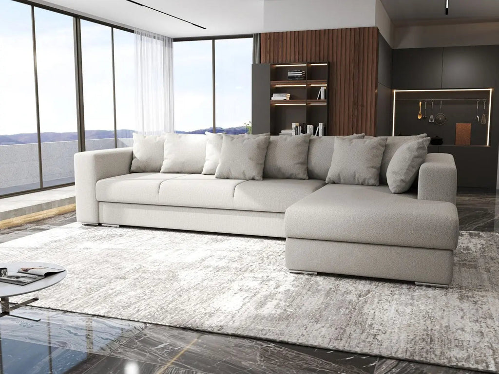 Colțar extensibil dumonde cu ladă de depozitare si sezut confortabil din spuma high-density, Gloria Enjoy Beige II 320x183 cm
