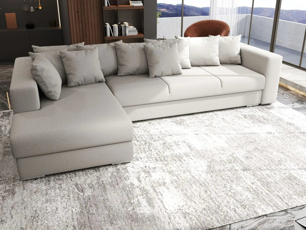 Colțar extensibil dumonde cu ladă de depozitare si sezut confortabil din spuma high-density, Gloria Enjoy Beige 320x183 cm