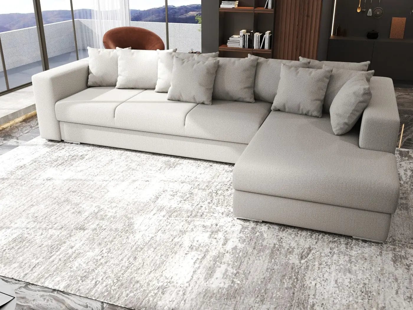 Colțar extensibil dumonde cu ladă de depozitare si sezut confortabil din spuma high-density, Gloria Enjoy Beige II 320x183 cm