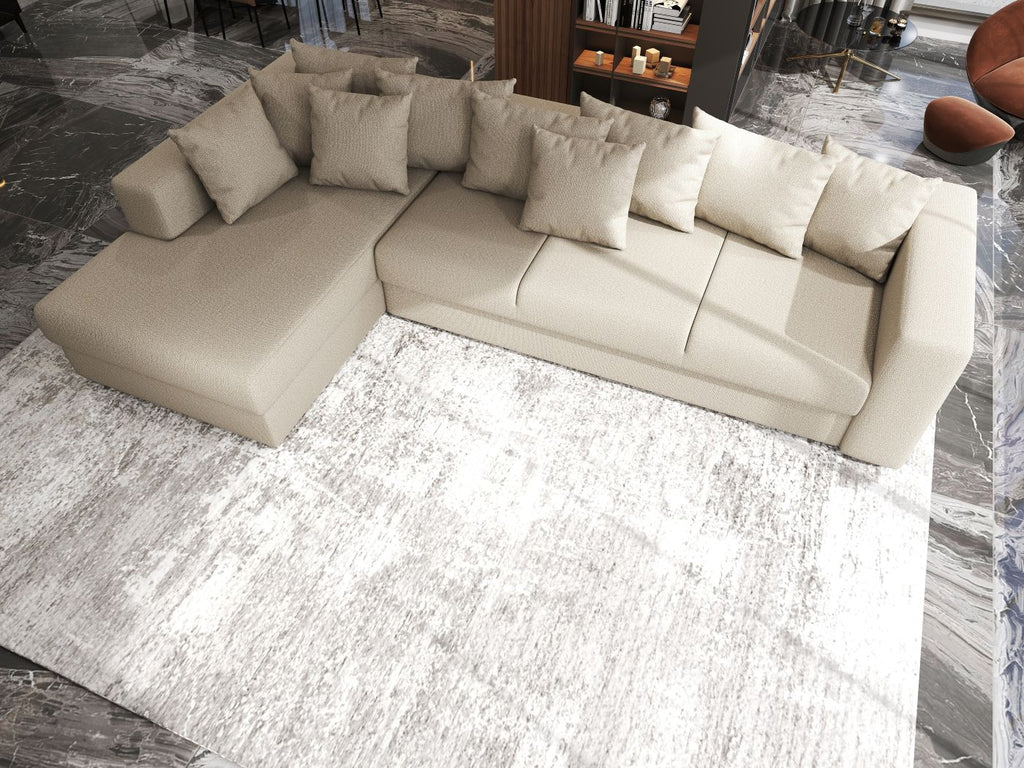 Colțar extensibil dumonde cu ladă de depozitare si sezut confortabil din spuma high-density, Gloria Enjoy Camel 320x183 cm