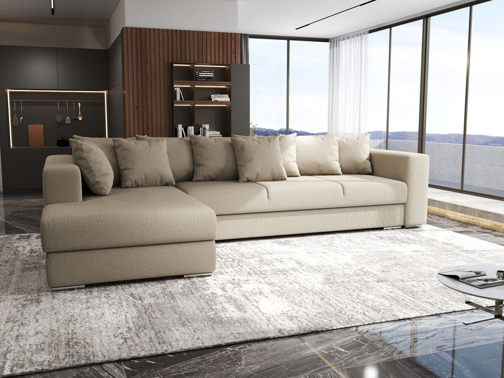 Colțar extensibil dumonde cu ladă de depozitare si sezut confortabil din spuma high-density, Gloria Enjoy Camel 320x183 cm