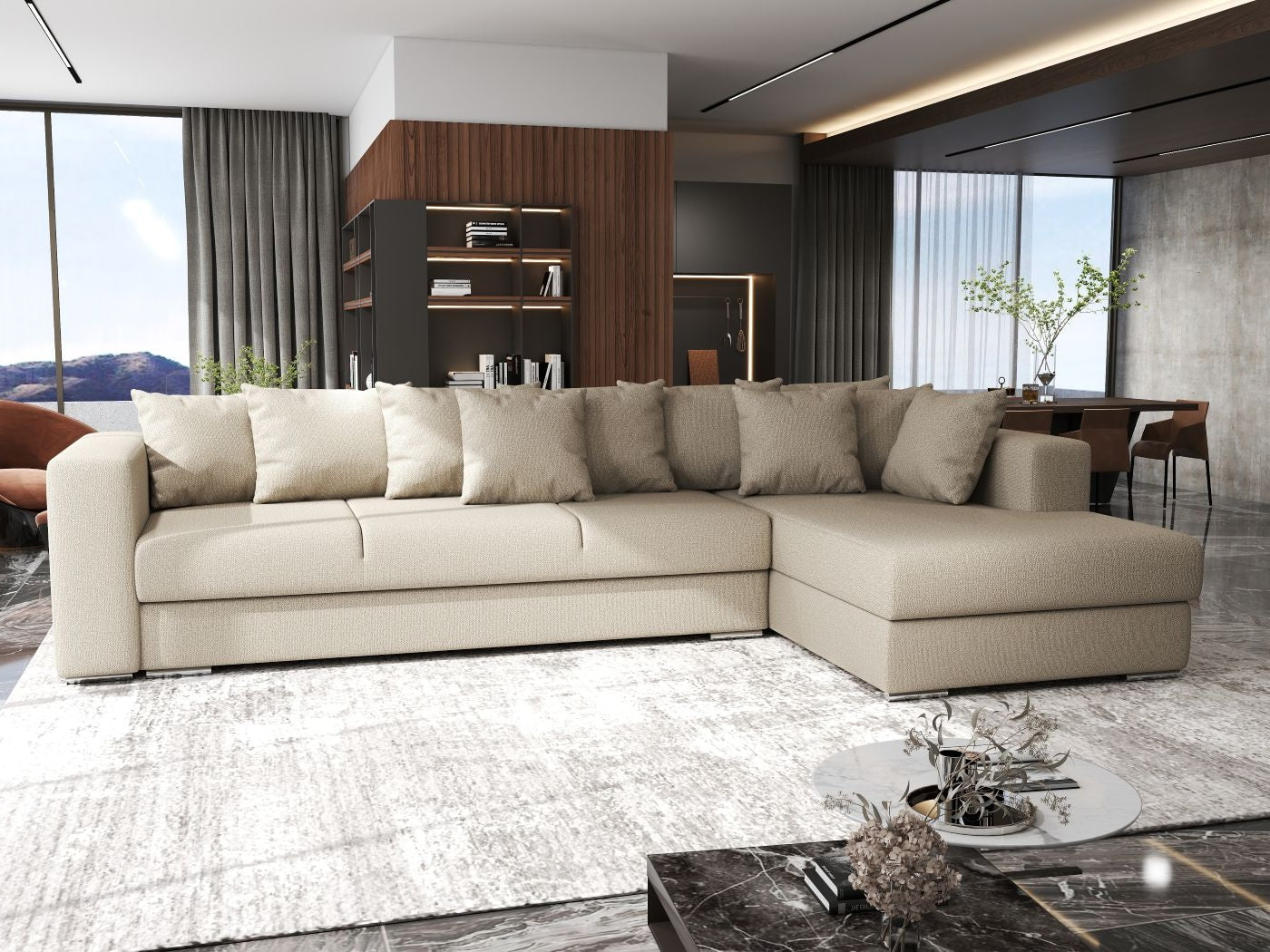 Colțar extensibil dumonde cu ladă de depozitare si sezut confortabil din spuma high-density, Gloria Enjoy Camel II 320x183 cm