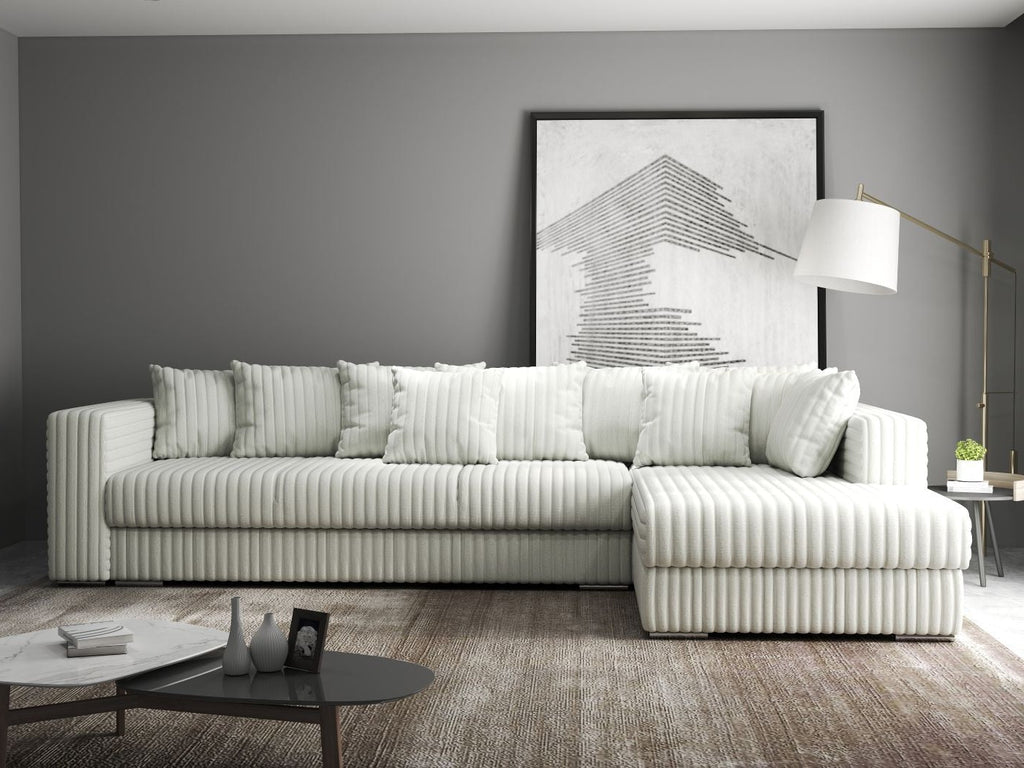 Colțar extensibil dumonde cu ladă de depozitare si sezut confortabil din spuma high-density, Gloria Ambience Ivory II 320x183 cm