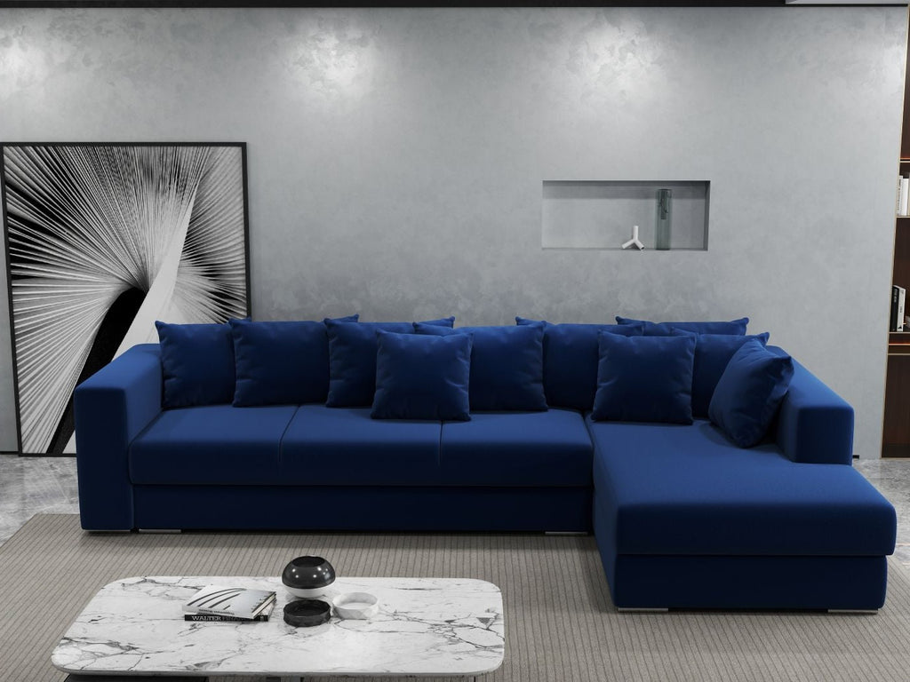 Colțar extensibil dumonde cu ladă de depozitare si sezut confortabil din spuma high-density, Gloria Royal Blue II 320x183 cm