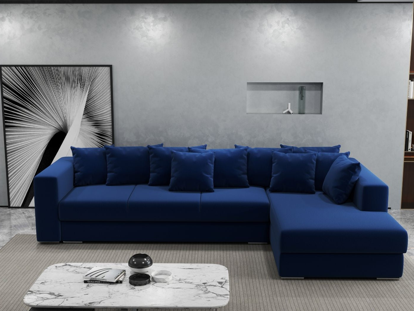 Colțar extensibil dumonde cu ladă de depozitare si sezut confortabil din spuma high-density, Gloria Royal Blue II 320x183 cm