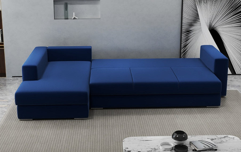 Colțar extensibil dumonde cu ladă de depozitare si sezut confortabil din spuma high-density, Gloria Royal Blue 320x183 cm