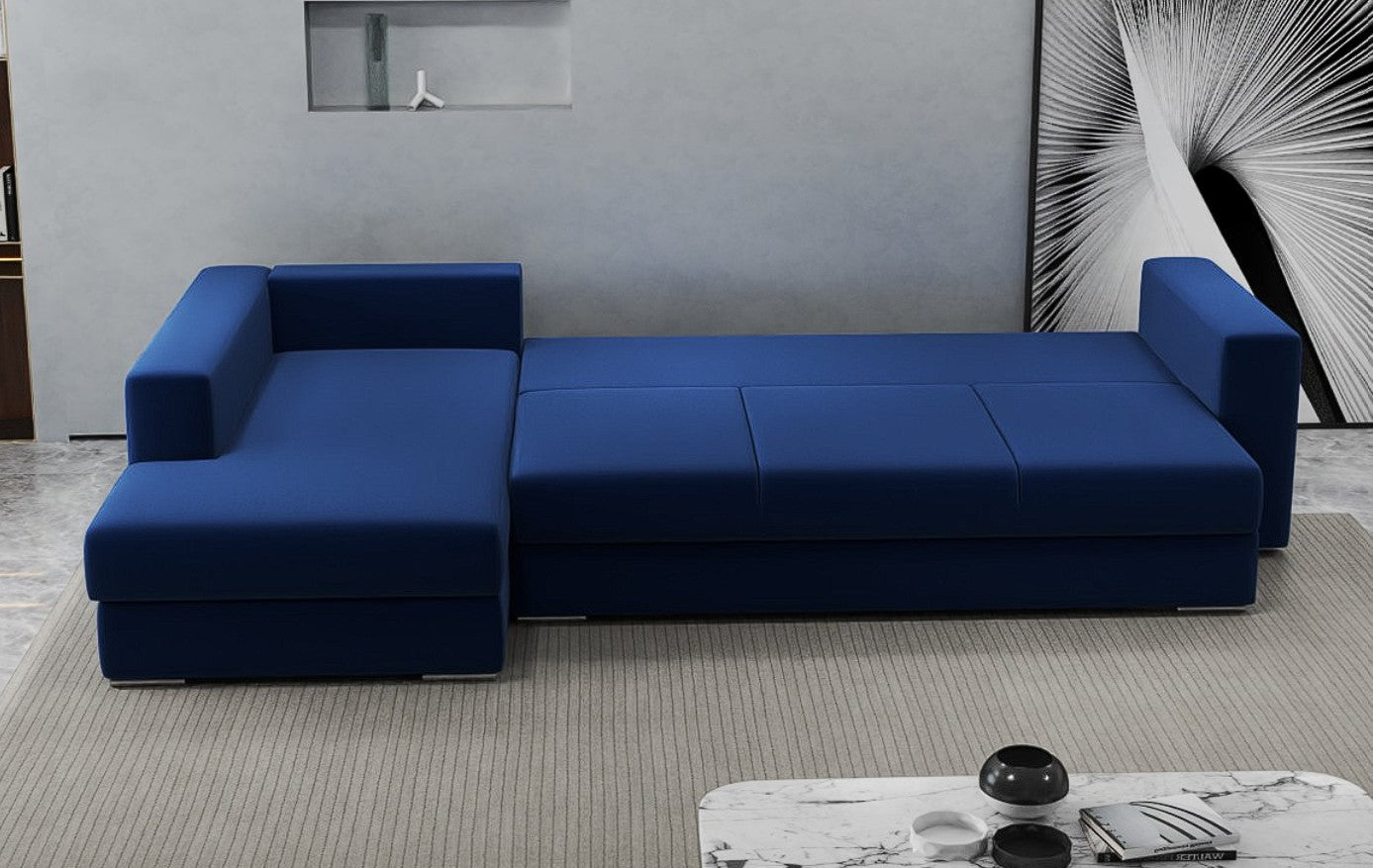 Colțar extensibil dumonde cu ladă de depozitare si sezut confortabil din spuma high-density, Gloria Royal Blue 320x183 cm