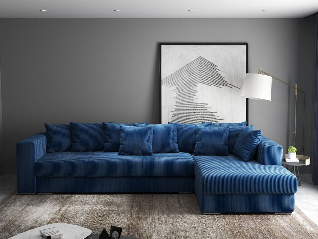 Colțar extensibil dumonde cu ladă de depozitare si sezut confortabil din spuma high-density, Gloria Zoom Blue 320x183 cm