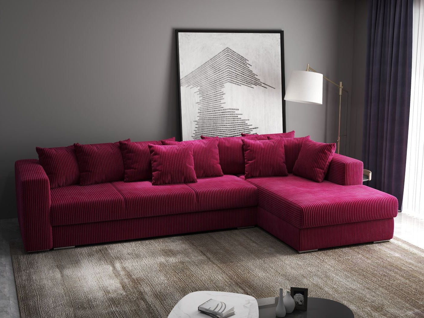 Colțar extensibil dumonde cu ladă de depozitare si sezut confortabil din spuma high-density, Gloria Zoom Red II 320x183 cm