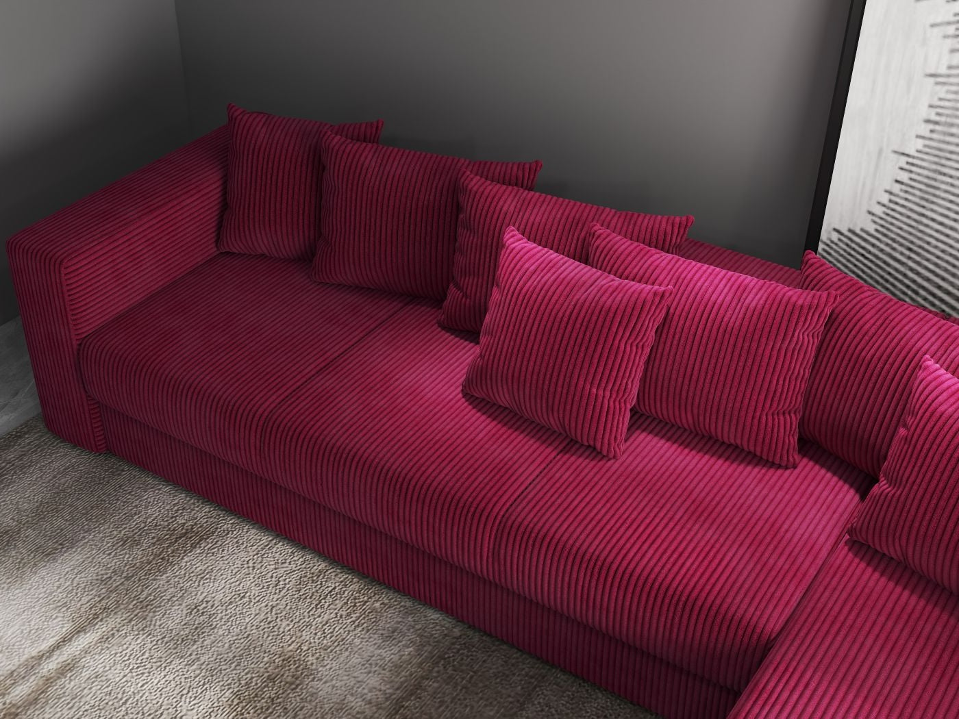 Colțar extensibil dumonde cu ladă de depozitare si sezut confortabil din spuma high-density, Gloria Zoom Red II 320x183 cm
