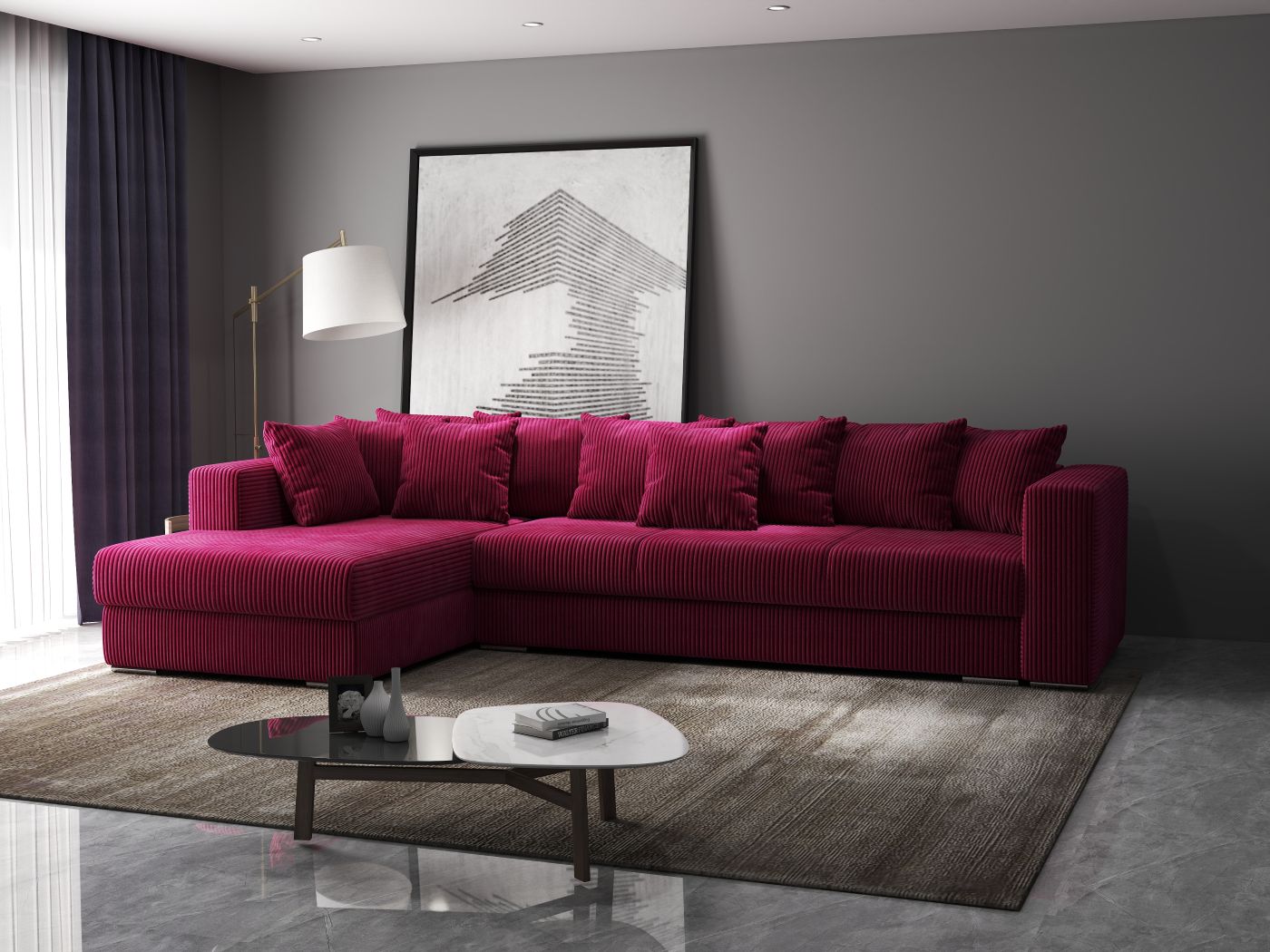 Colțar extensibil dumonde cu ladă de depozitare si sezut confortabil din spuma high-density, Gloria Zoom Red 320x183 cm
