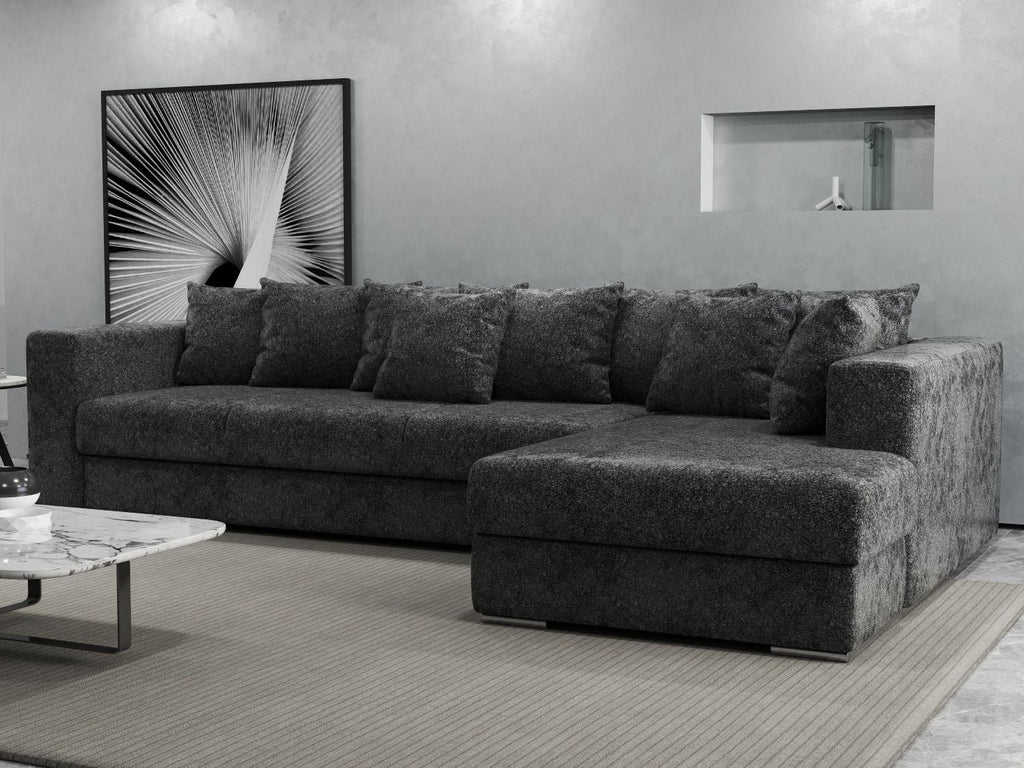 Colțar extensibil dumonde cu ladă de depozitare si sezut confortabil din spuma high-density, Gloria Euphoria Black II 320x183 cm