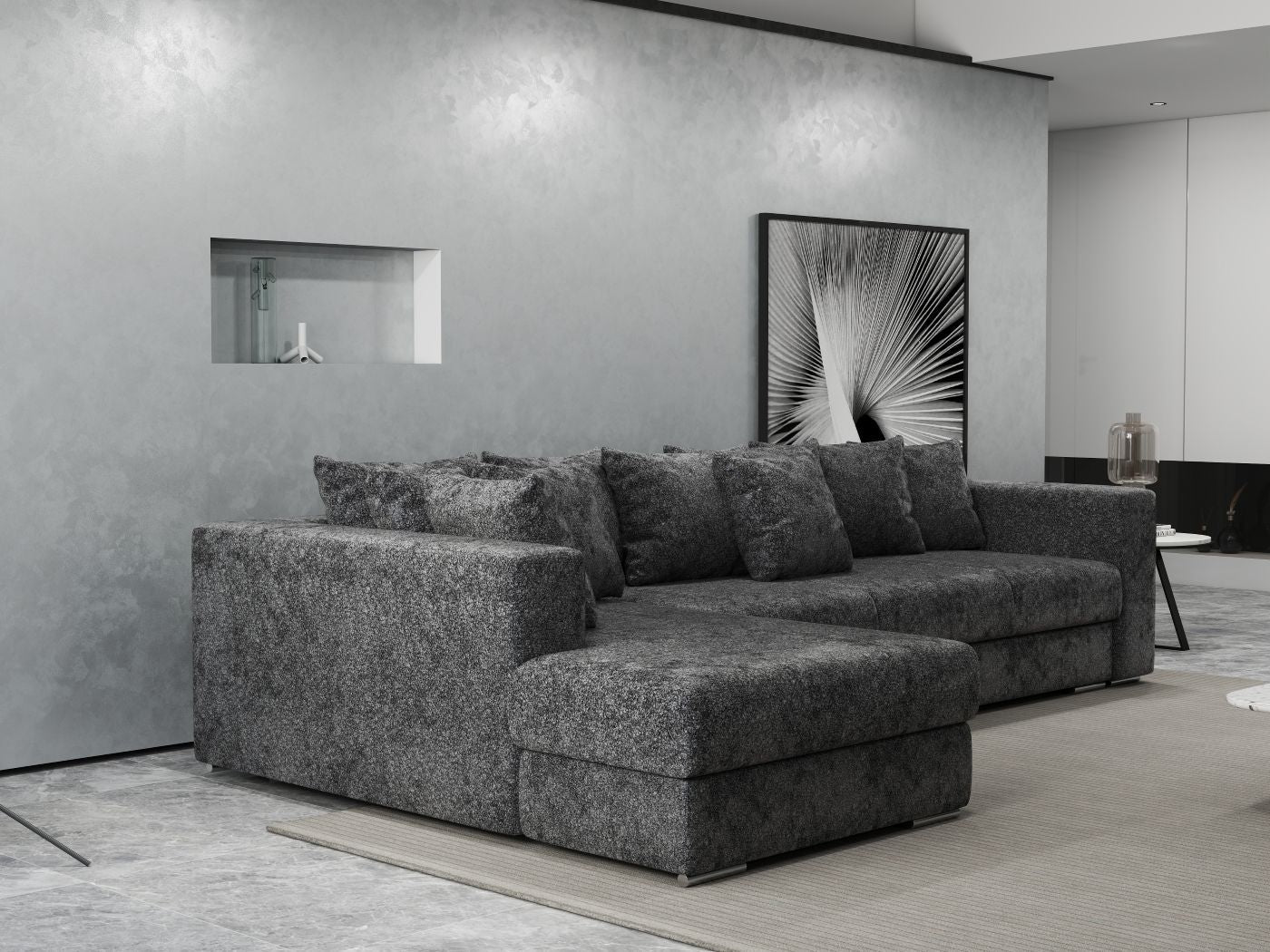 Colțar extensibil dumonde cu ladă de depozitare si sezut confortabil din spuma high-density, Gloria Euphoria Black 320x183 cm
